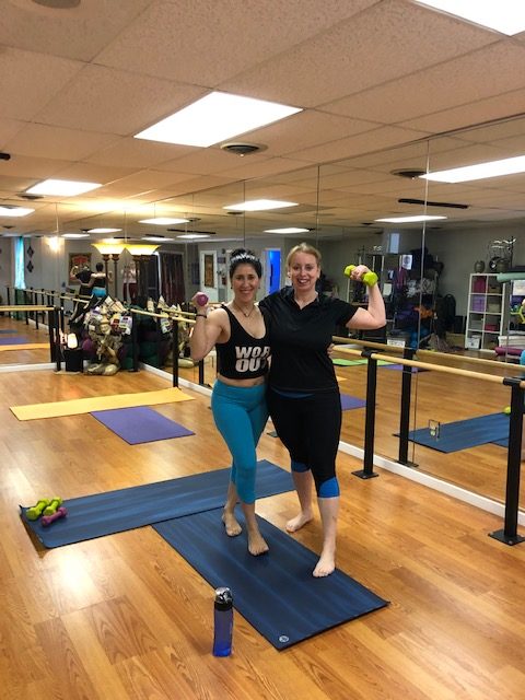 Patricia teaching a body shaping class with Yoga instructor Rola.